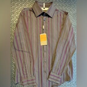 Ben Sherman Men's Chocolate Brown Striped Cotton Shirt NWT Size Large